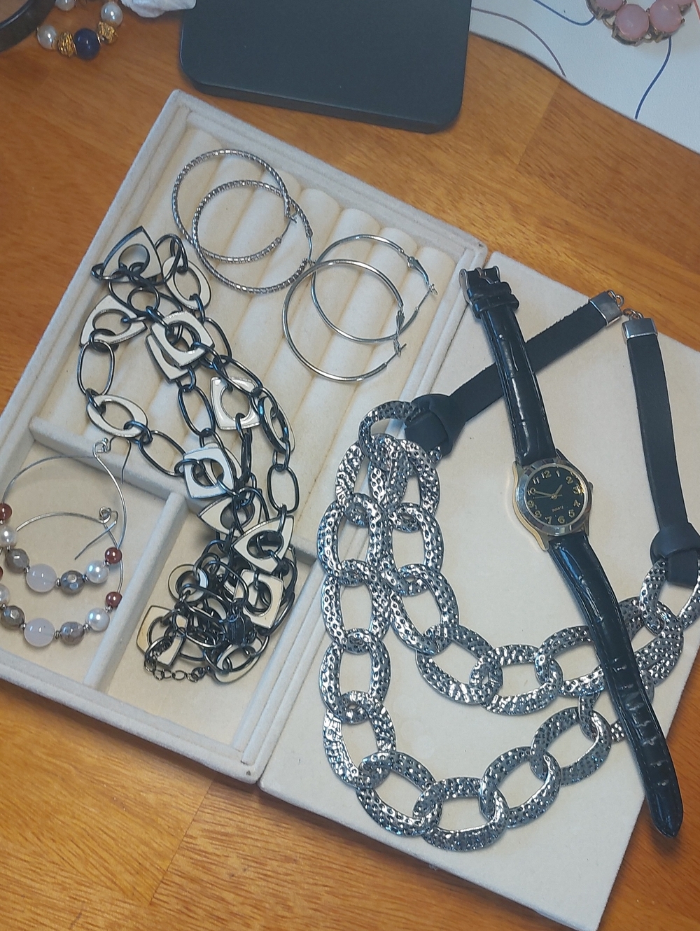 Vintage Statement Jewelry Lot Lia Sophia Geometric Enamel Chunky Silver Chain